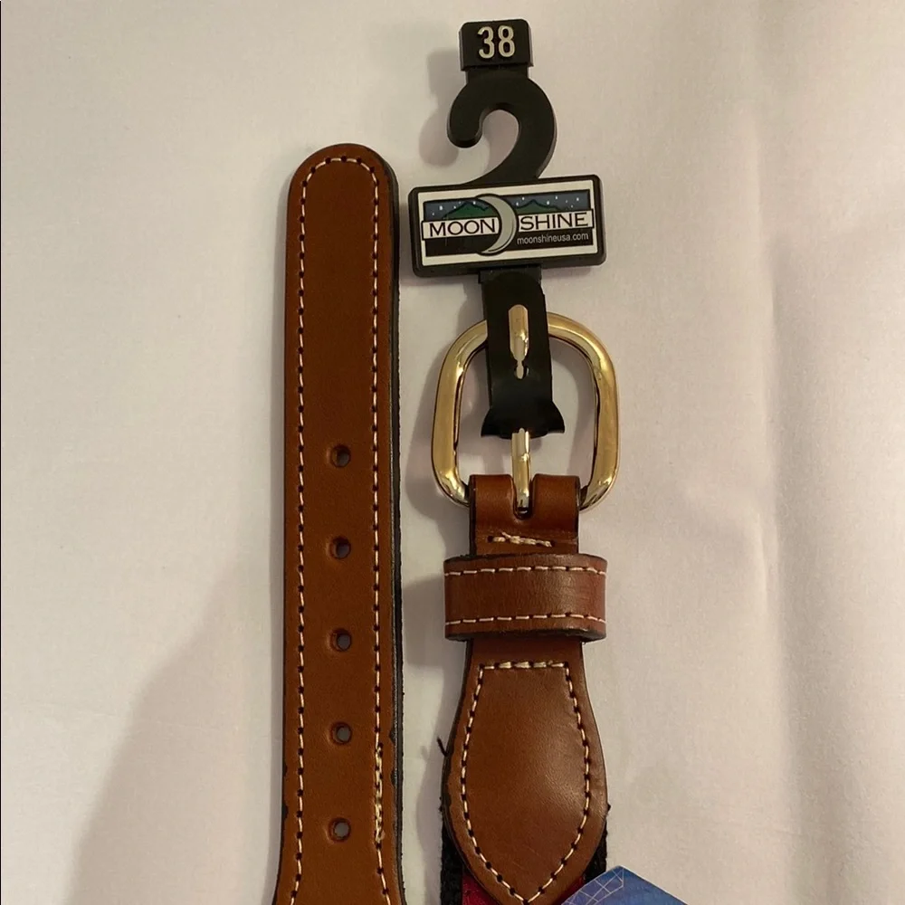 NWT Virginia Tech Hokies ribbon canvas belt with leather accents Sz 38